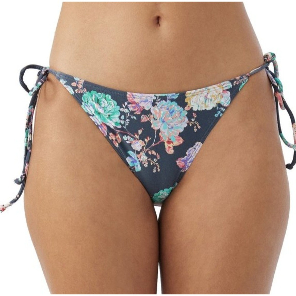 NWT O'Neill Bikini Swim Bottoms Black Floral Stella Maracas Side Tie Women XL